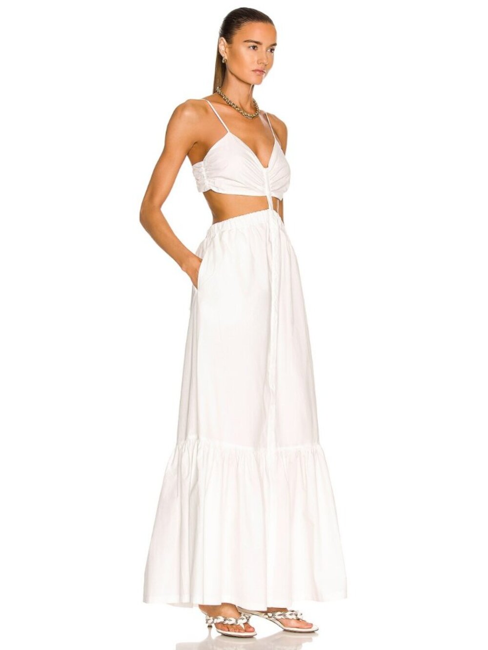 NWT SIMKHAI Kennedi Cutout Cotton Poplin Maxi Dress White M - Picture 2 of 11